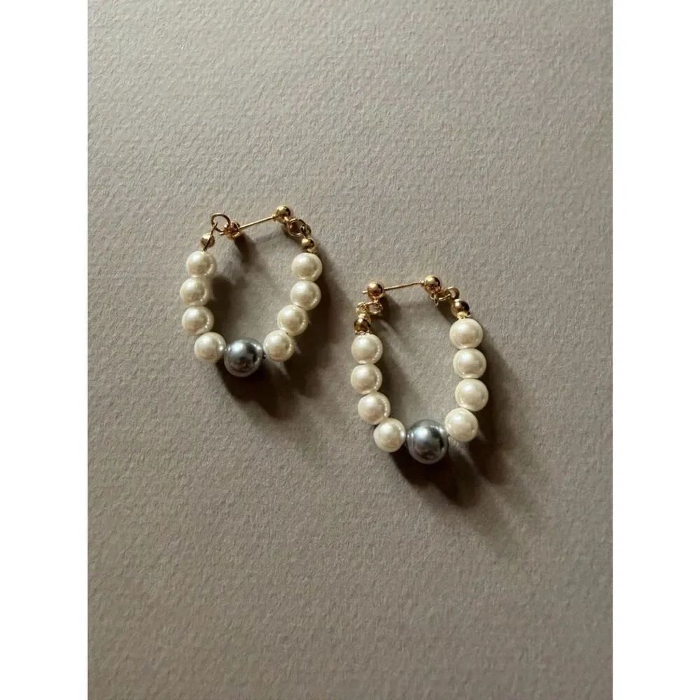 Gold Pearl Hoop Earrings A1849